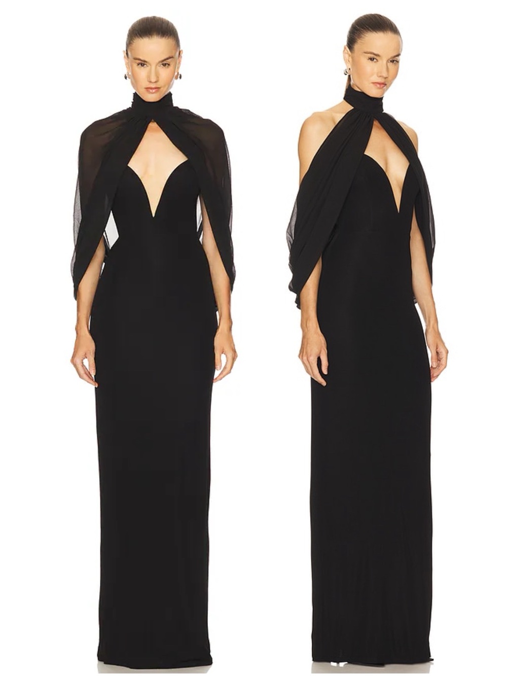 NWT Michael Costello x Revolve Braga Long Maxi Plunging Gown Black Women’s Small